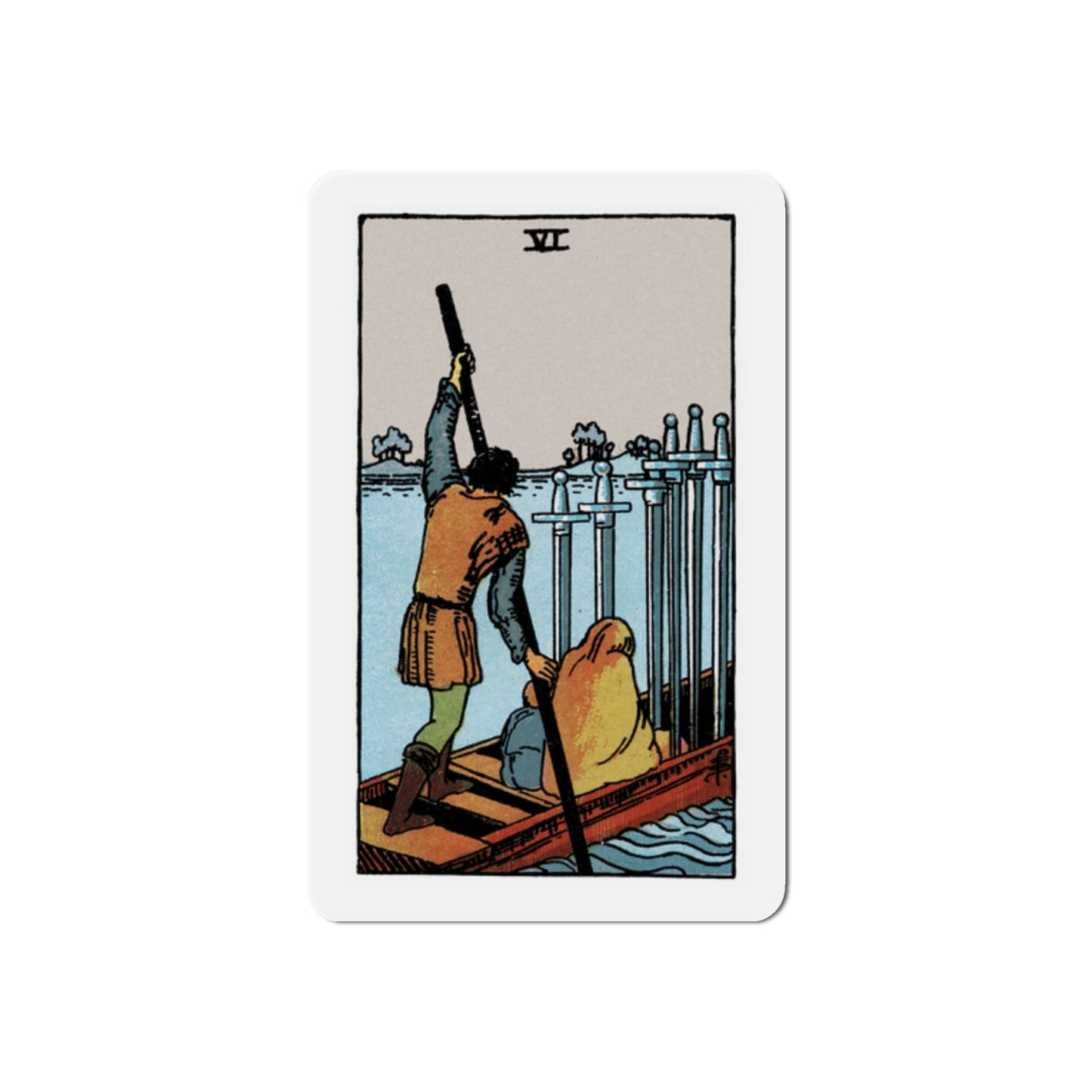 The 6 of Swords (Tarot Card) Die-Cut Magnet-2 Inch-The Sticker Space