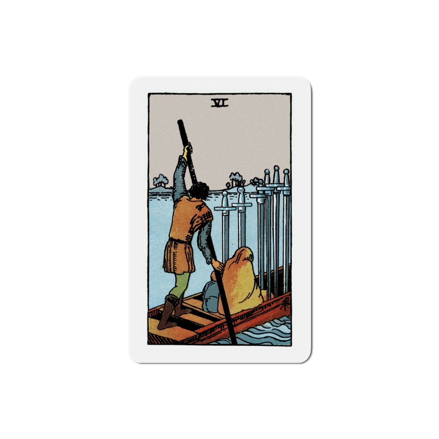 The 6 of Swords (Tarot Card) Die-Cut Magnet-3 Inch-The Sticker Space