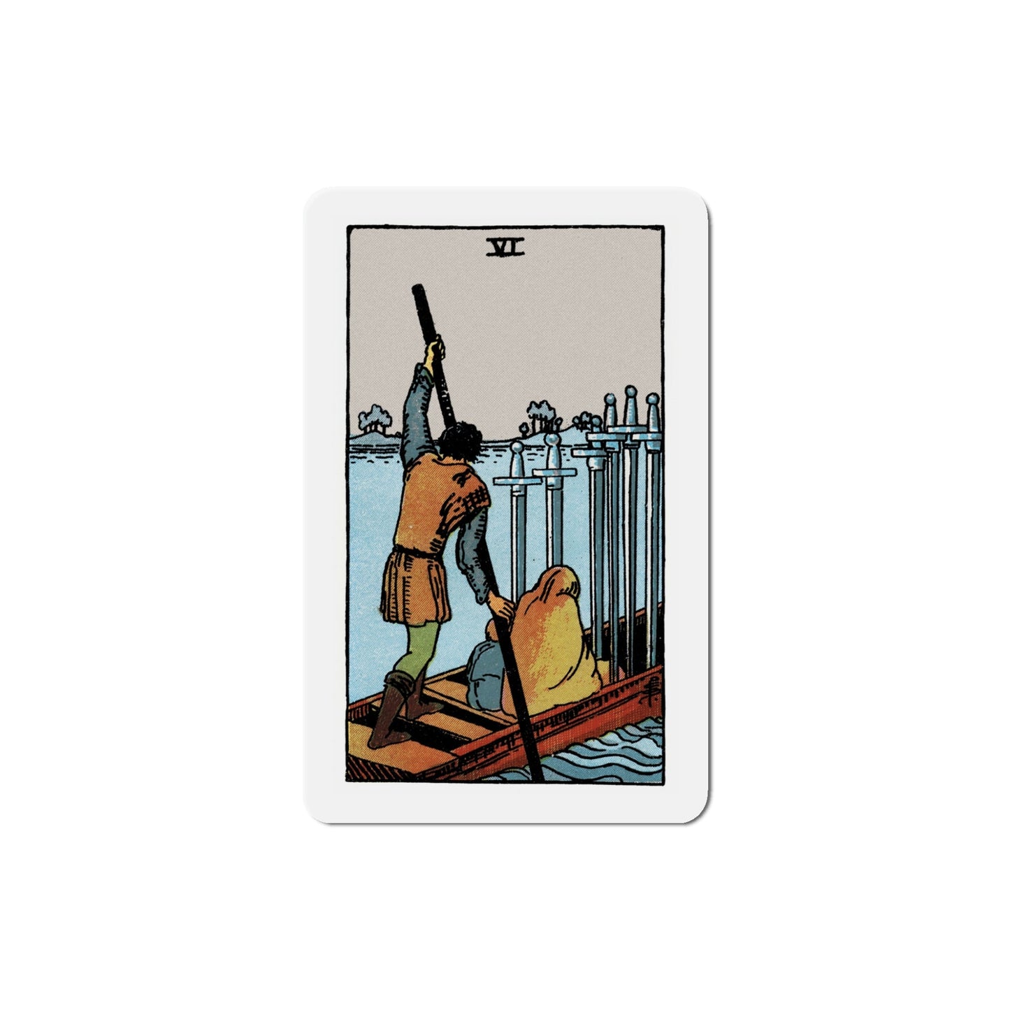 The 6 of Swords (Tarot Card) Die-Cut Magnet-5 Inch-The Sticker Space