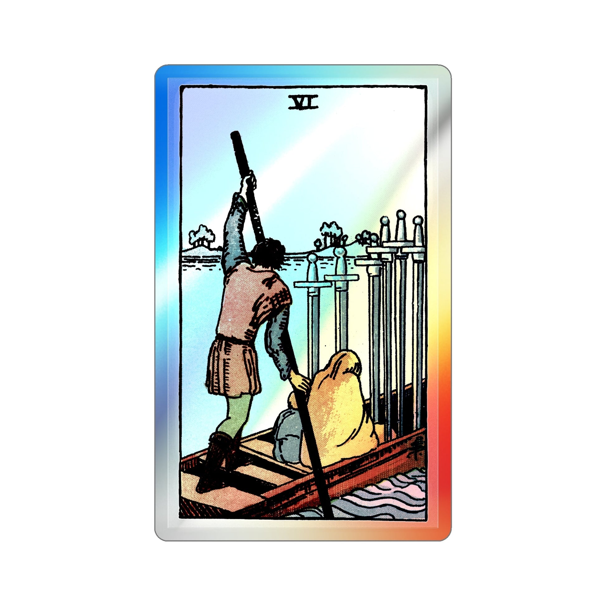 The 6 of Swords (Tarot Card) Holographic STICKER Die-Cut Vinyl Decal-The Sticker Space