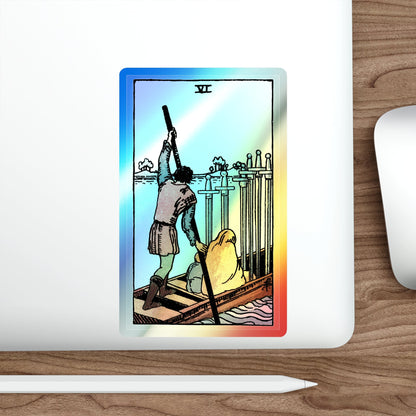 The 6 of Swords (Tarot Card) Holographic STICKER Die-Cut Vinyl Decal-The Sticker Space