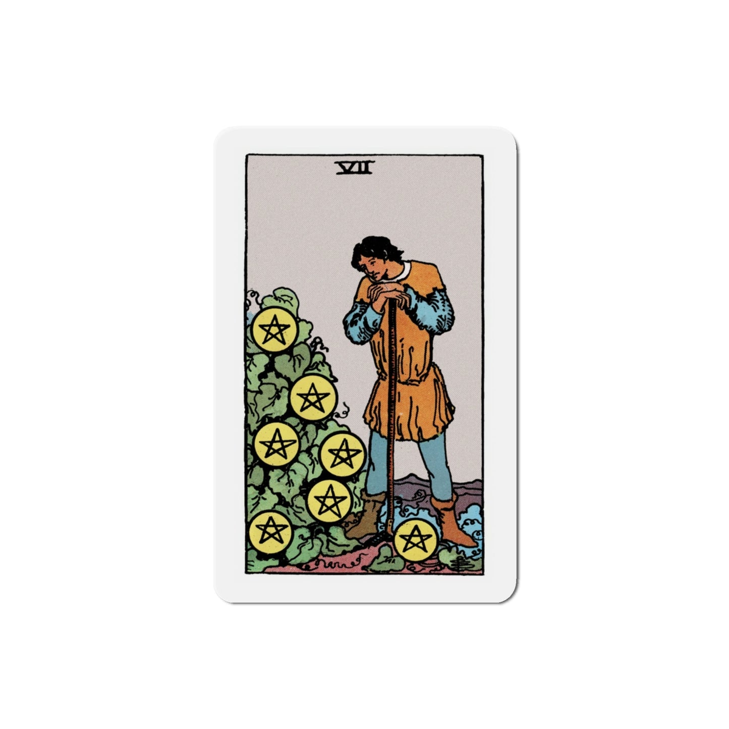 The 7 of Pentacles (Tarot Card) Die-Cut Magnet-3 Inch-The Sticker Space