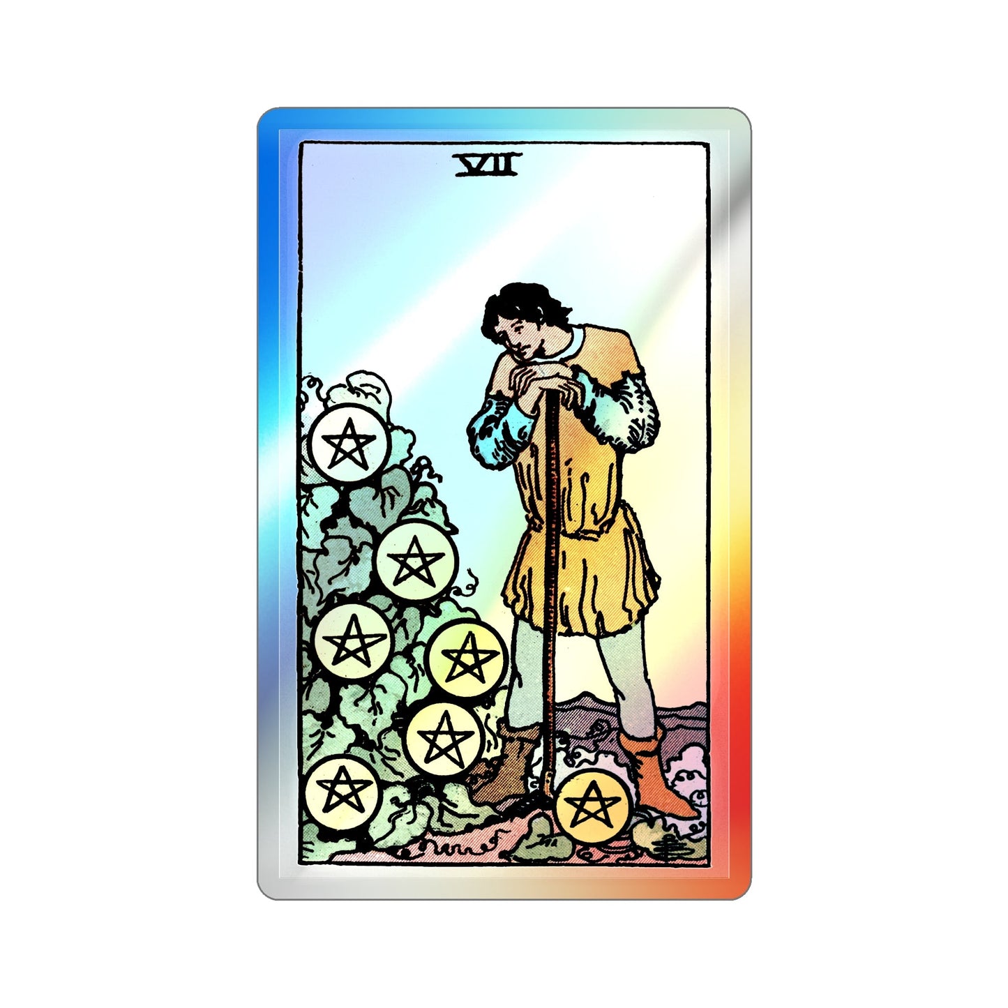 The 7 of Pentacles (Tarot Card) Holographic STICKER Die-Cut Vinyl Decal-5 Inch-The Sticker Space