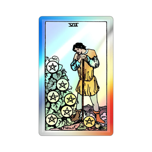 The 7 of Pentacles (Tarot Card) Holographic STICKER Die-Cut Vinyl Decal-6 Inch-The Sticker Space