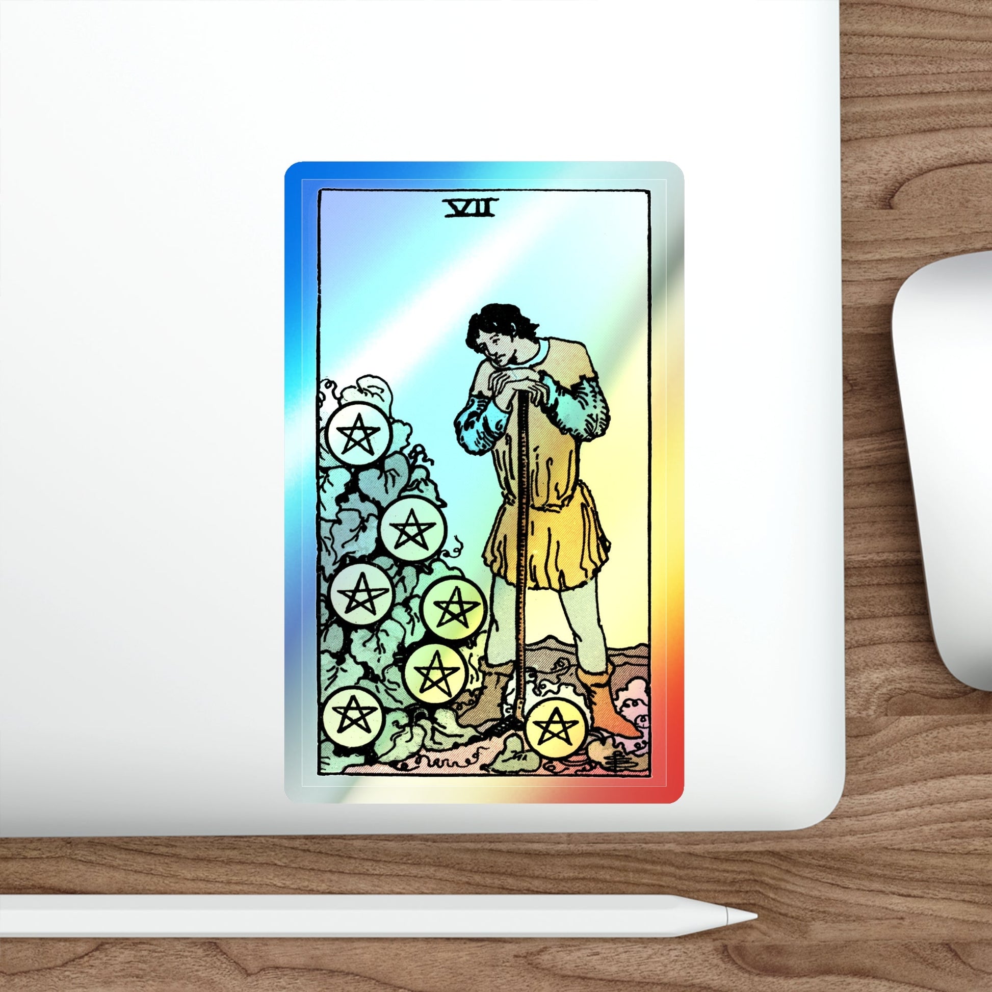 The 7 of Pentacles (Tarot Card) Holographic STICKER Die-Cut Vinyl Decal-The Sticker Space