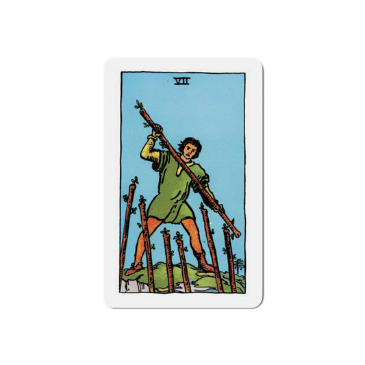 The 7 of Wands (Tarot Card) Die-Cut Magnet-2 Inch-The Sticker Space