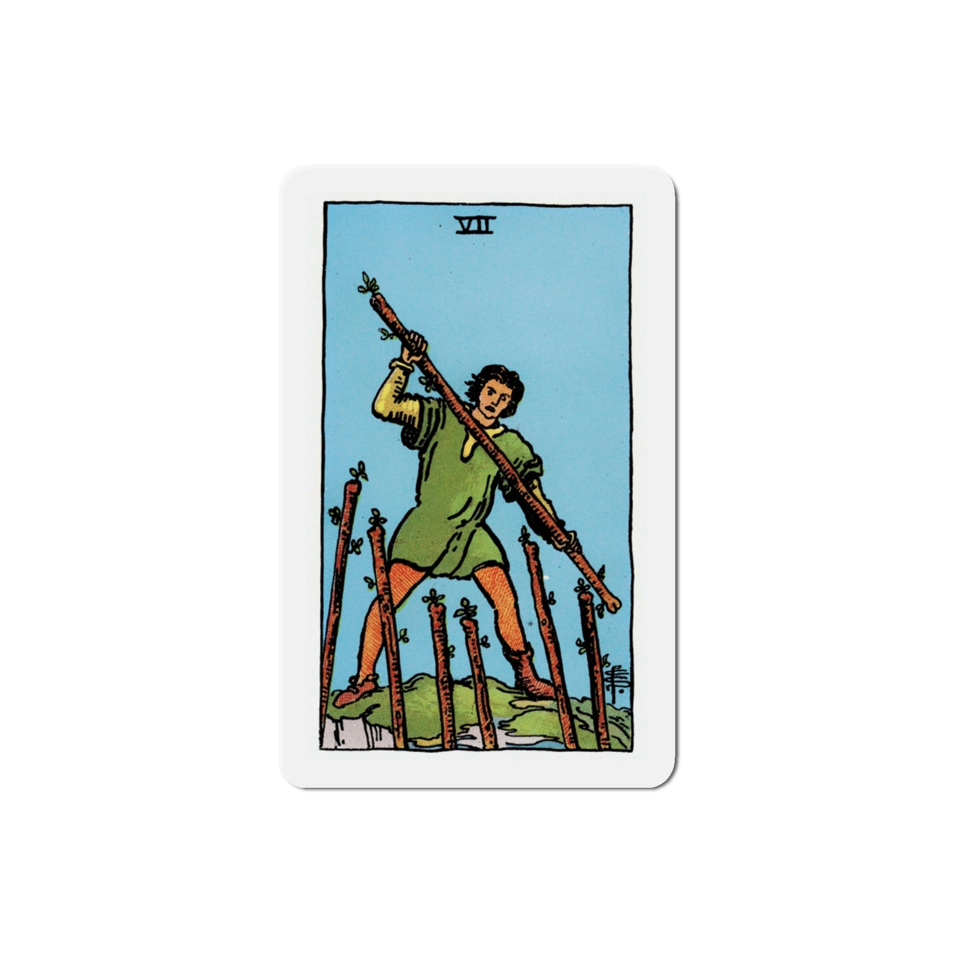 The 7 of Wands (Tarot Card) Die-Cut Magnet-3 Inch-The Sticker Space