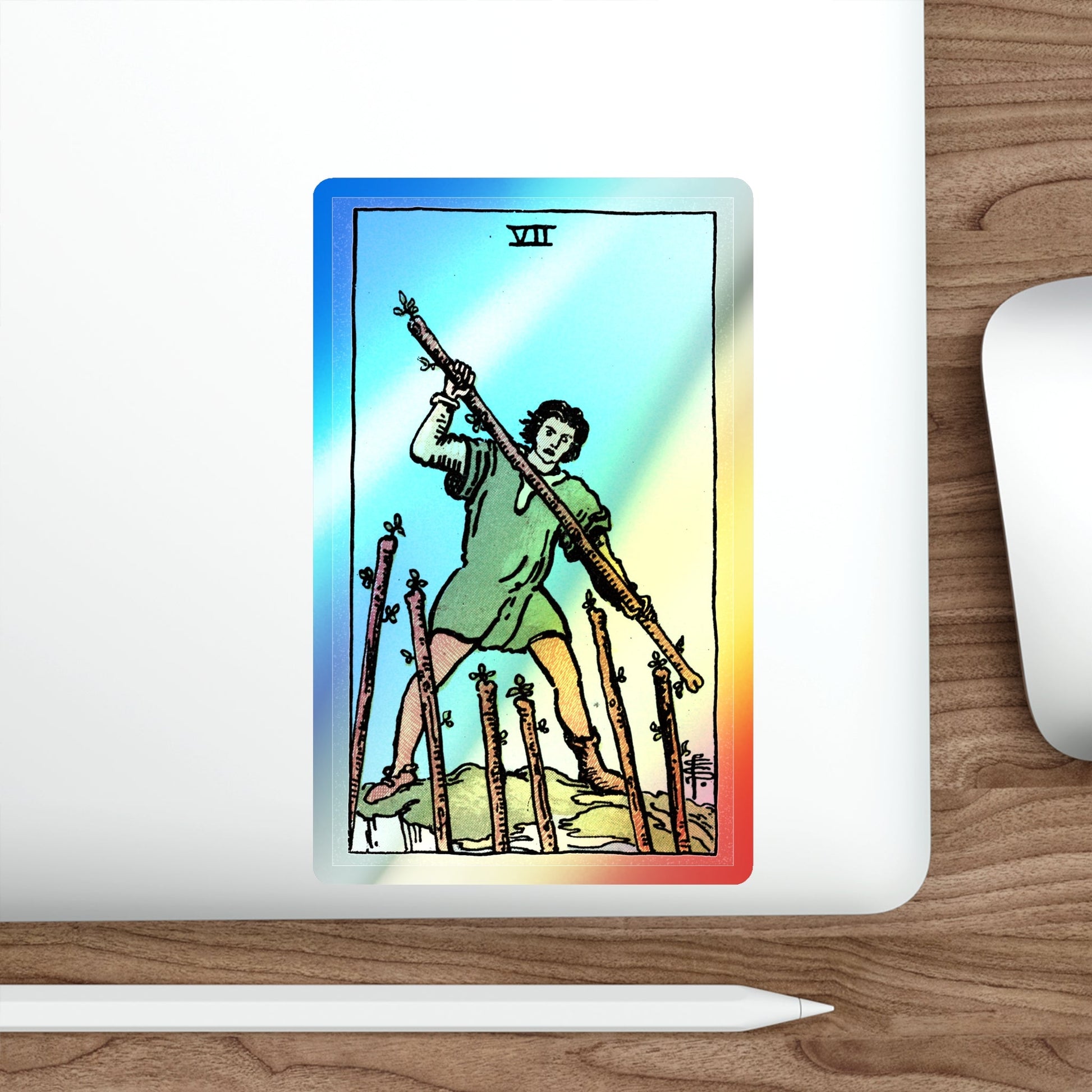 The 7 of Wands (Tarot Card) Holographic STICKER Die-Cut Vinyl Decal-The Sticker Space