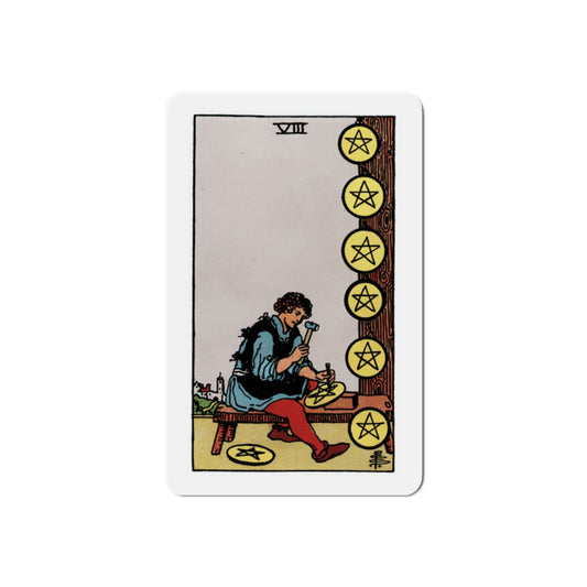The 8 of Pentacles (Tarot Card) Die-Cut Magnet-2 Inch-The Sticker Space