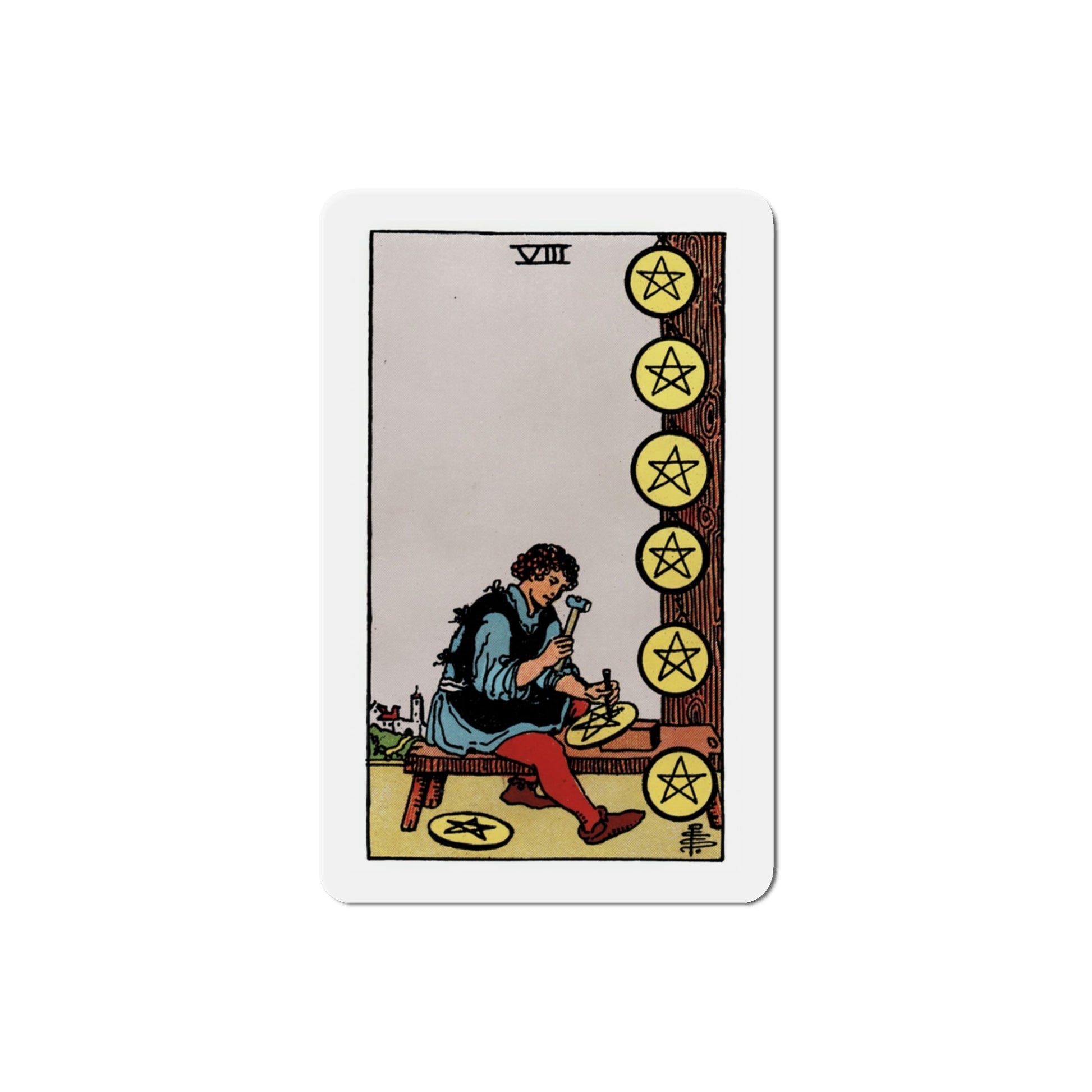 The 8 of Pentacles (Tarot Card) Die-Cut Magnet-3 Inch-The Sticker Space