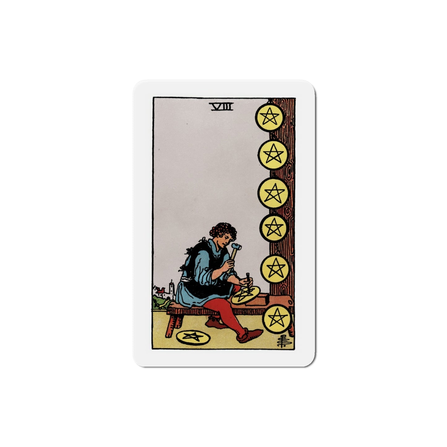 The 8 of Pentacles (Tarot Card) Die-Cut Magnet-4 Inch-The Sticker Space