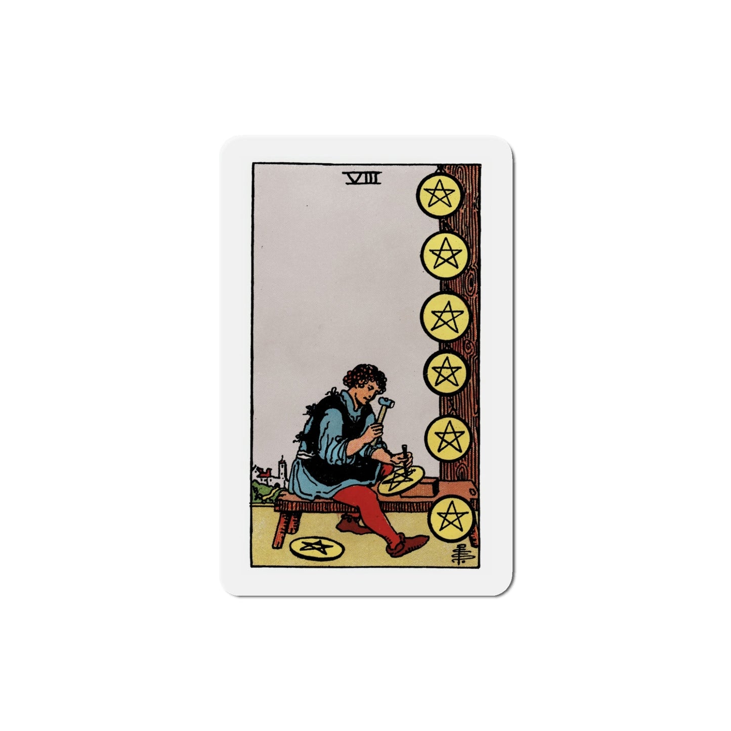 The 8 of Pentacles (Tarot Card) Die-Cut Magnet-5 Inch-The Sticker Space