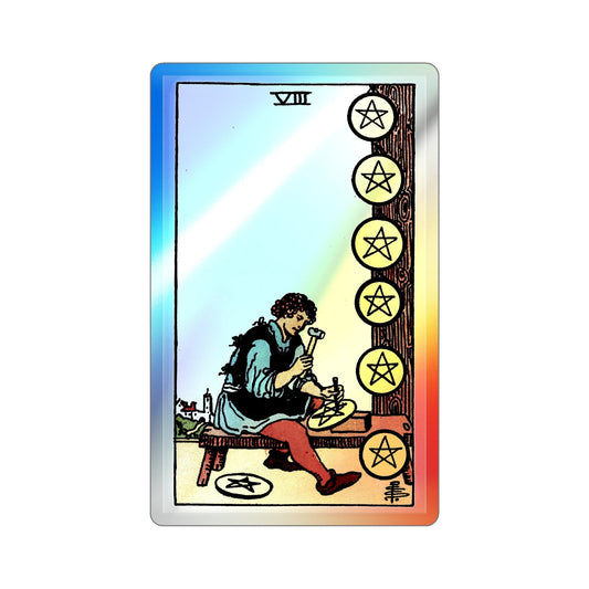 The 8 of Pentacles (Tarot Card) Holographic STICKER Die-Cut Vinyl Decal-6 Inch-The Sticker Space