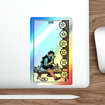 The 8 of Pentacles (Tarot Card) Holographic STICKER Die-Cut Vinyl Decal-The Sticker Space