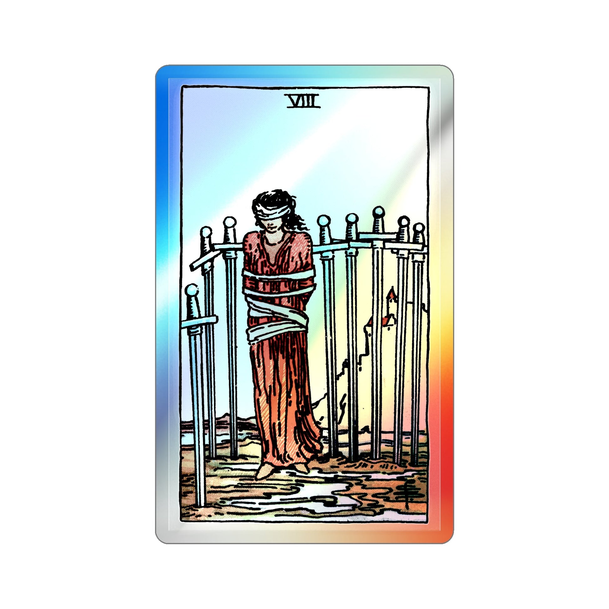 The 8 of Swords (Tarot Card) Holographic STICKER Die-Cut Vinyl Decal-The Sticker Space