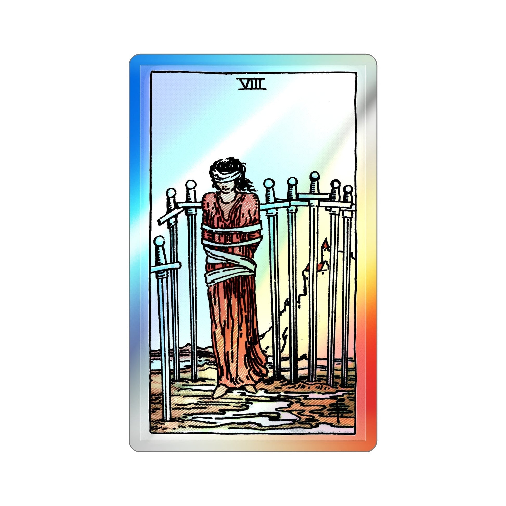 The 8 of Swords (Tarot Card) Holographic STICKER Die-Cut Vinyl Decal-6 Inch-The Sticker Space