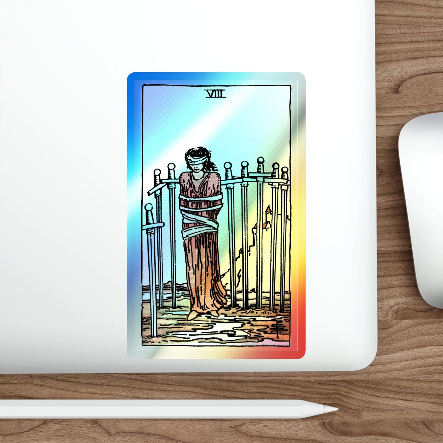 The 8 of Swords (Tarot Card) Holographic STICKER Die-Cut Vinyl Decal-The Sticker Space