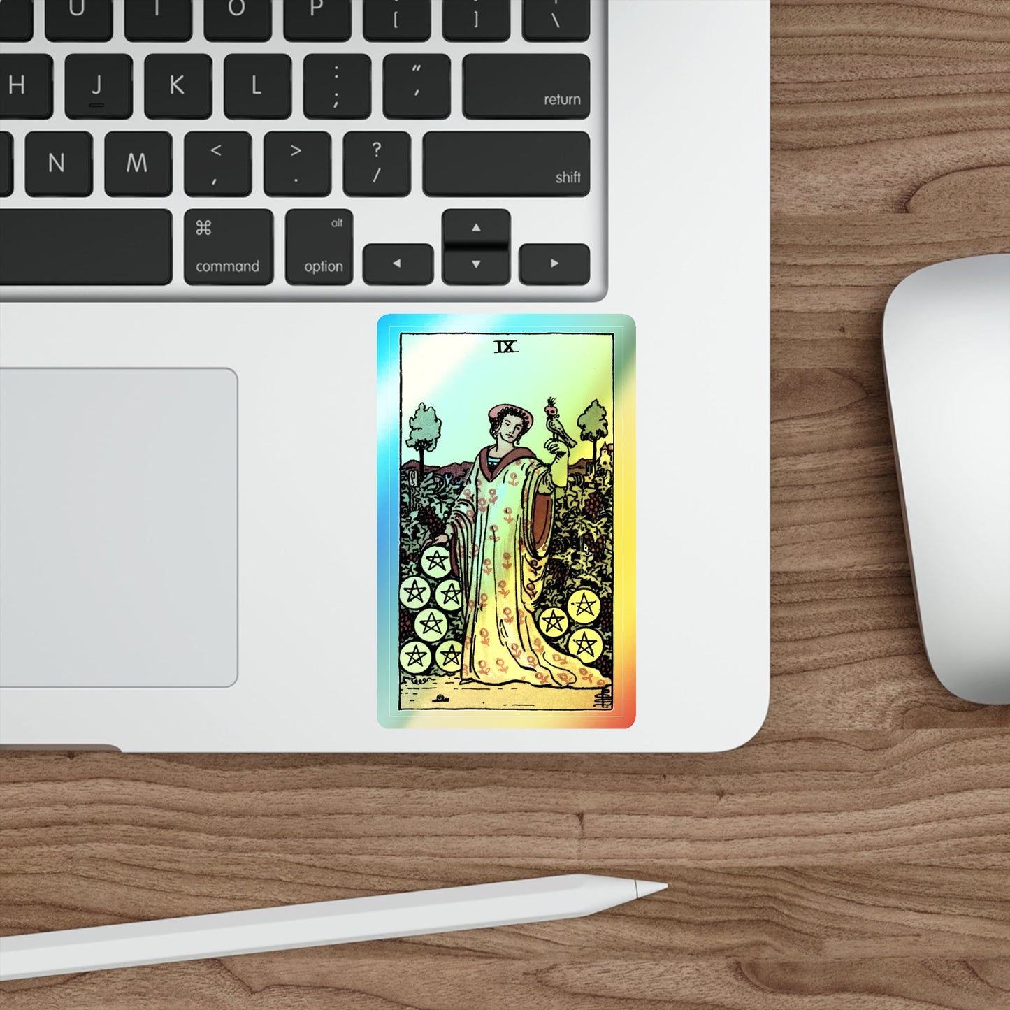 The 9 of Pentacles (Tarot Card) Holographic STICKER Die-Cut Vinyl Decal-The Sticker Space