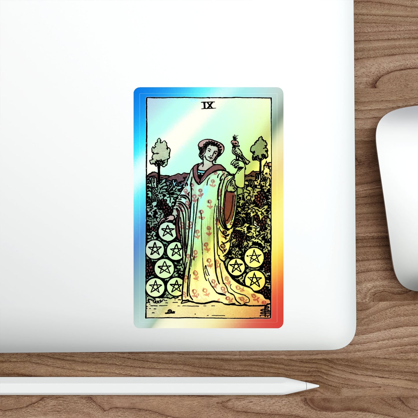 The 9 of Pentacles (Tarot Card) Holographic STICKER Die-Cut Vinyl Decal-The Sticker Space