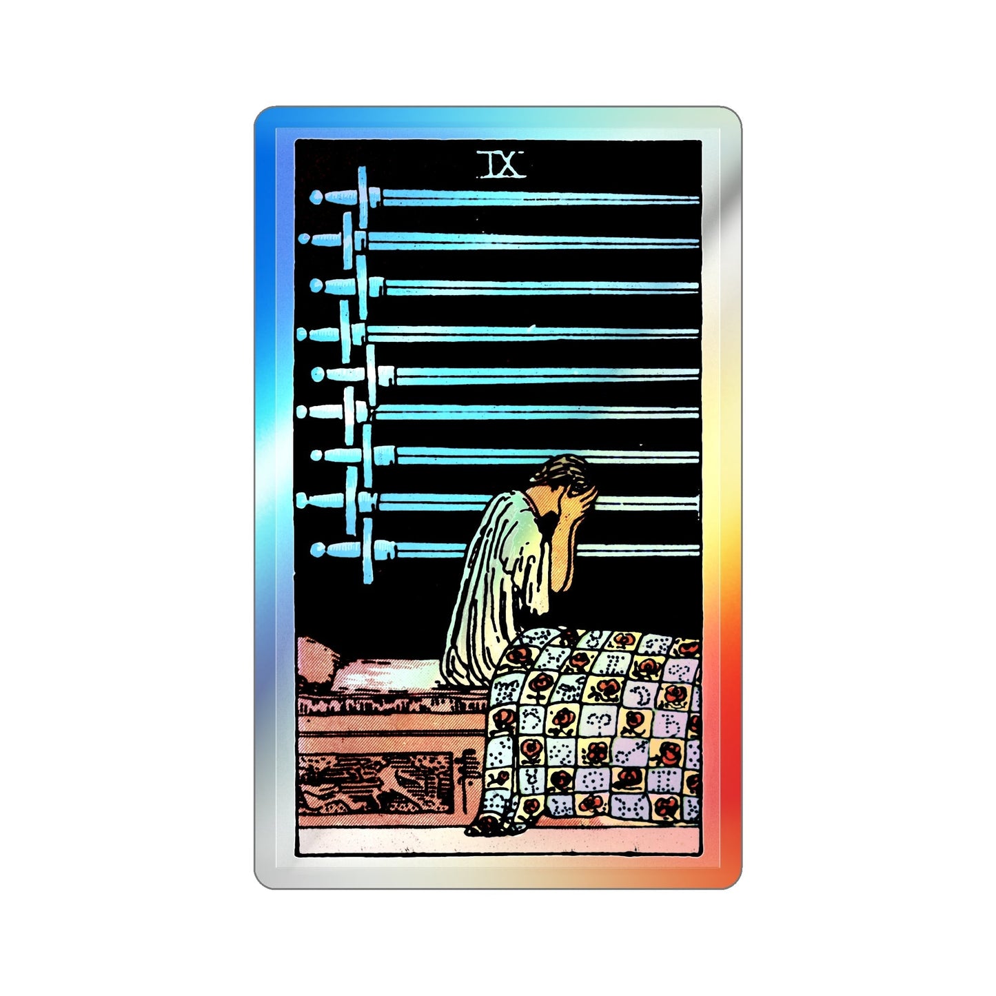 The 9 of Swords (Tarot Card) Holographic STICKER Die-Cut Vinyl Decal-4 Inch-The Sticker Space
