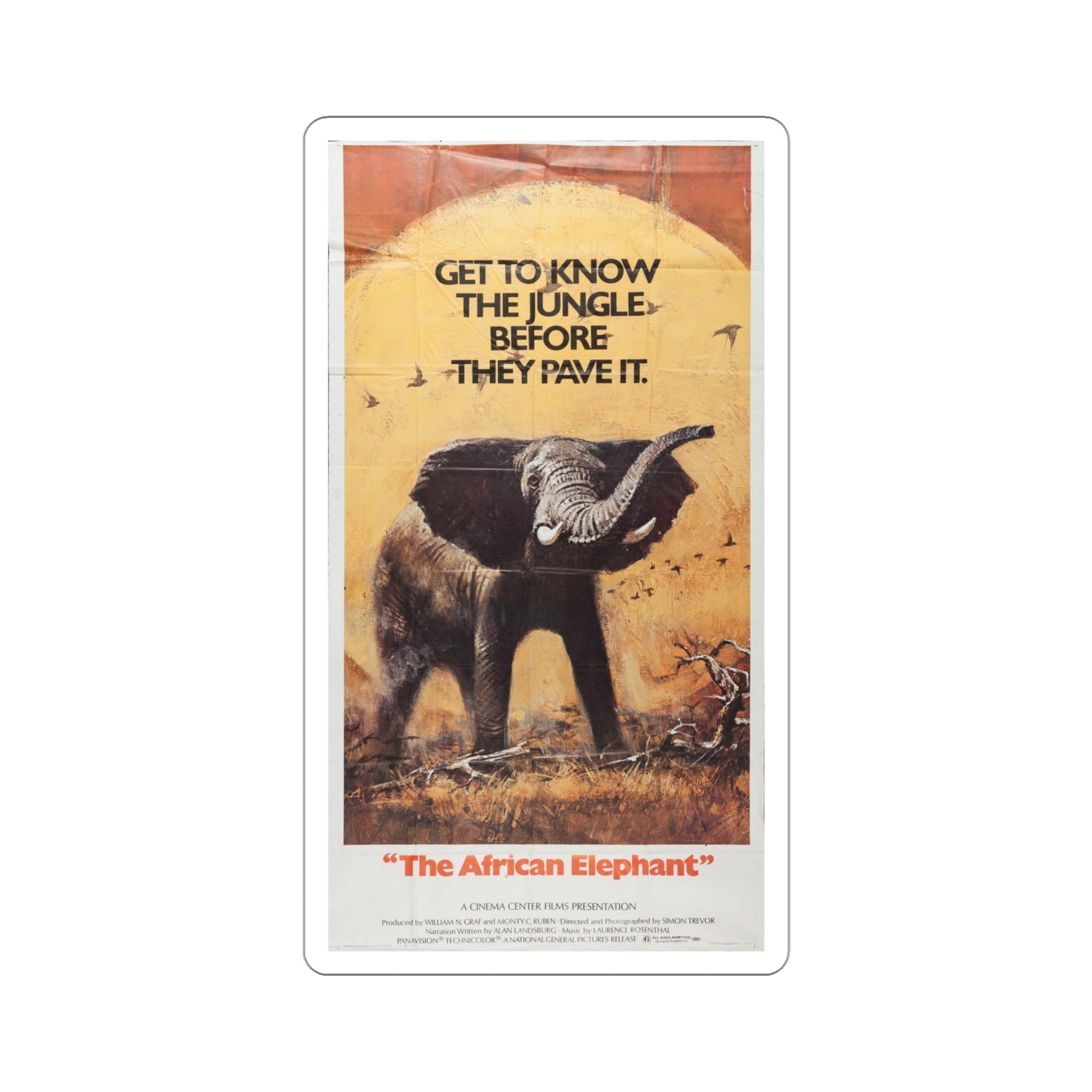 The African Elephant 1971 Movie Poster STICKER Vinyl Die-Cut Decal-4 Inch-The Sticker Space