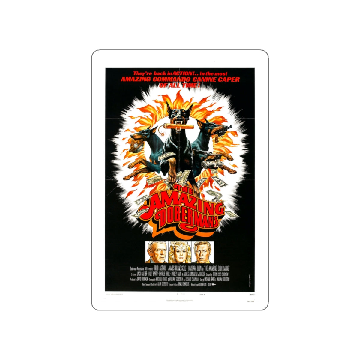 THE AMAZING DOBERMANS 1976 Movie Poster STICKER Vinyl Die-Cut Decal-White-The Sticker Space