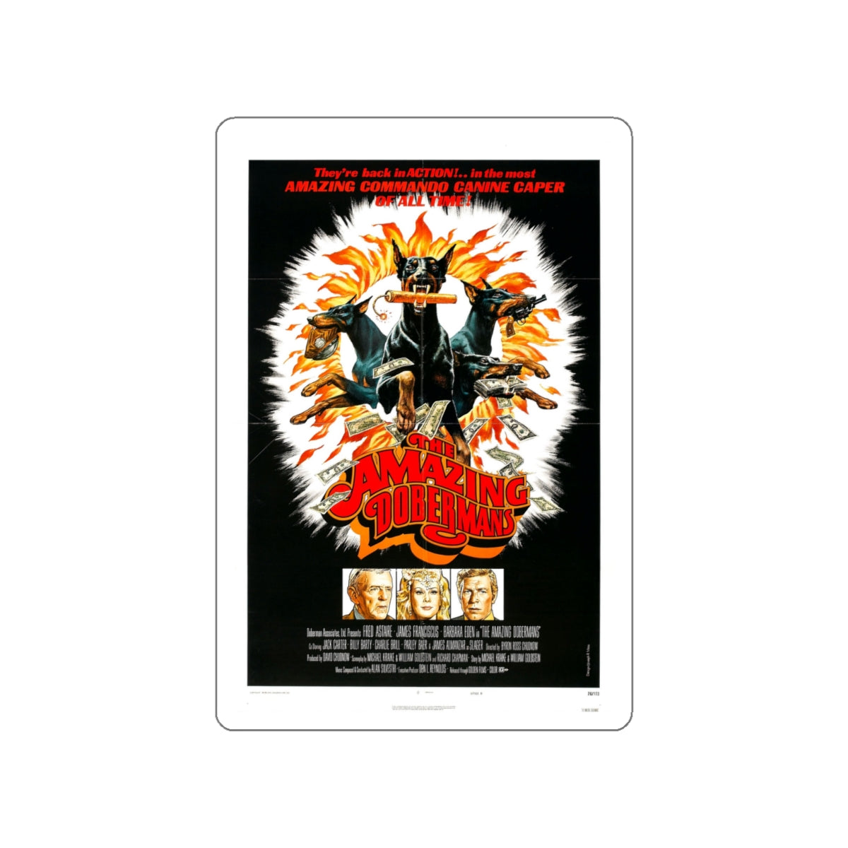 THE AMAZING DOBERMANS 1976 Movie Poster STICKER Vinyl Die-Cut Decal-White-The Sticker Space