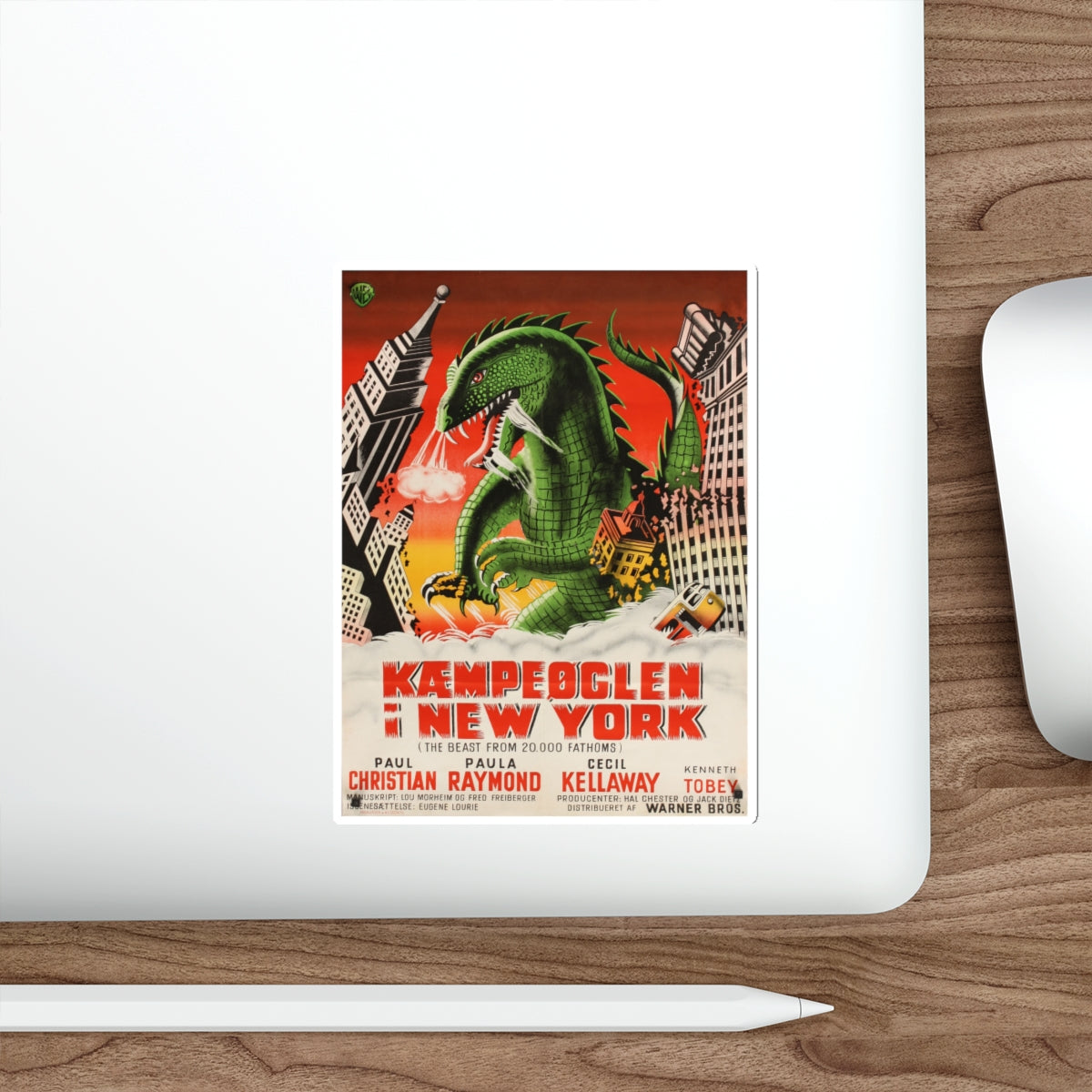 THE BEAST FROM 20,000 FATHOMS (DANISH) 1953 Movie Poster STICKER Vinyl Die-Cut Decal-The Sticker Space