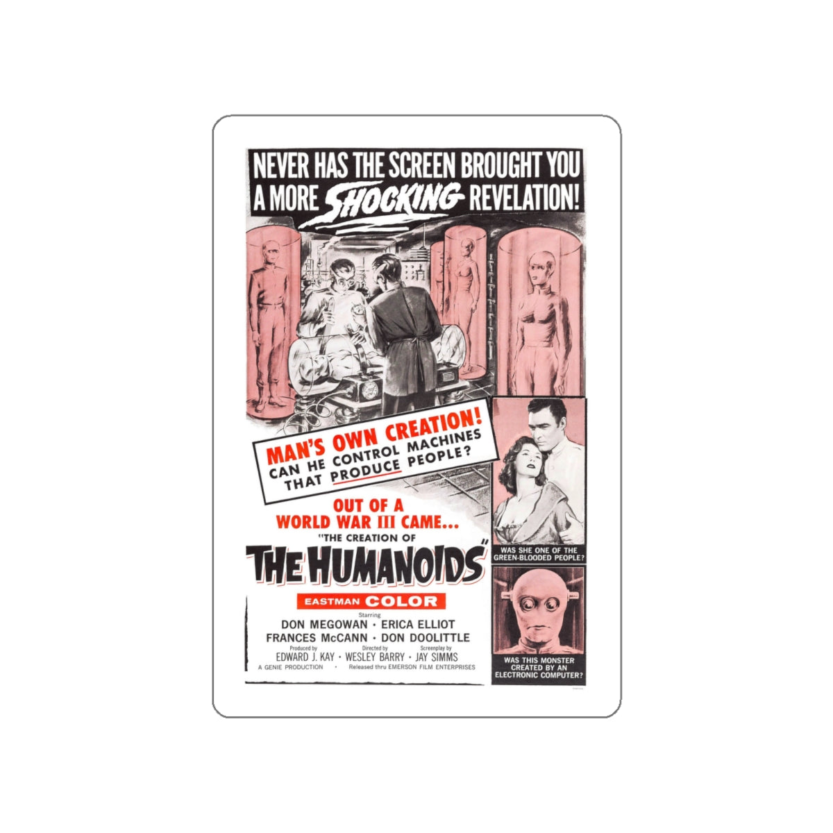 THE CREATION OF THE HUMANOIDS 1962 Movie Poster STICKER Vinyl Die-Cut Decal-White-The Sticker Space