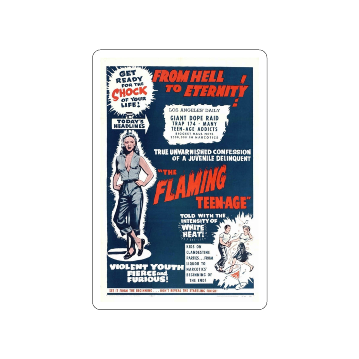 THE FLAMING TEENAGE 1956 Movie Poster STICKER Vinyl Die-Cut Decal-White-The Sticker Space