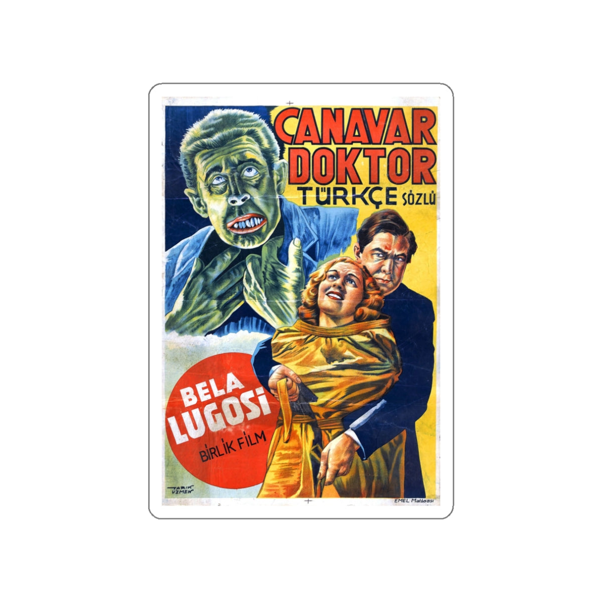 THE HUMAN MONSTER (TURKEY) 1939 Movie Poster STICKER Vinyl Die-Cut Decal-White-The Sticker Space