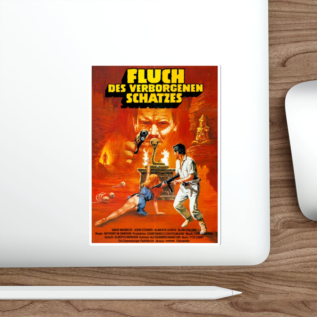 THE HUNTERS OF THE GOLDEN COBRA (GERMAN) 1982 Movie Poster STICKER Vinyl Die-Cut Decal-The Sticker Space