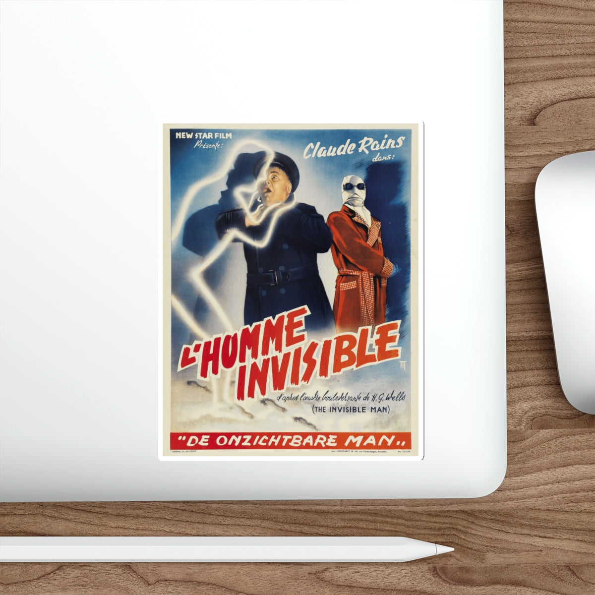 THE INVISIBLE MAN (BELGIAN) 1933 Movie Poster STICKER Vinyl Die-Cut Decal-The Sticker Space