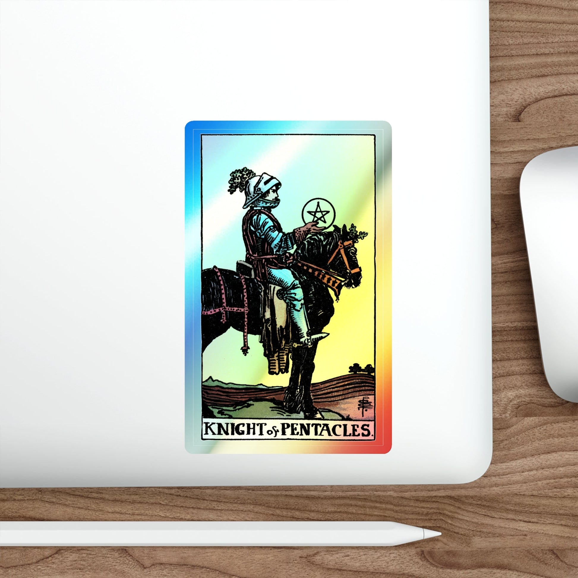 The Knight of Pentacles (Tarot Card) Holographic STICKER Die-Cut Vinyl Decal-The Sticker Space