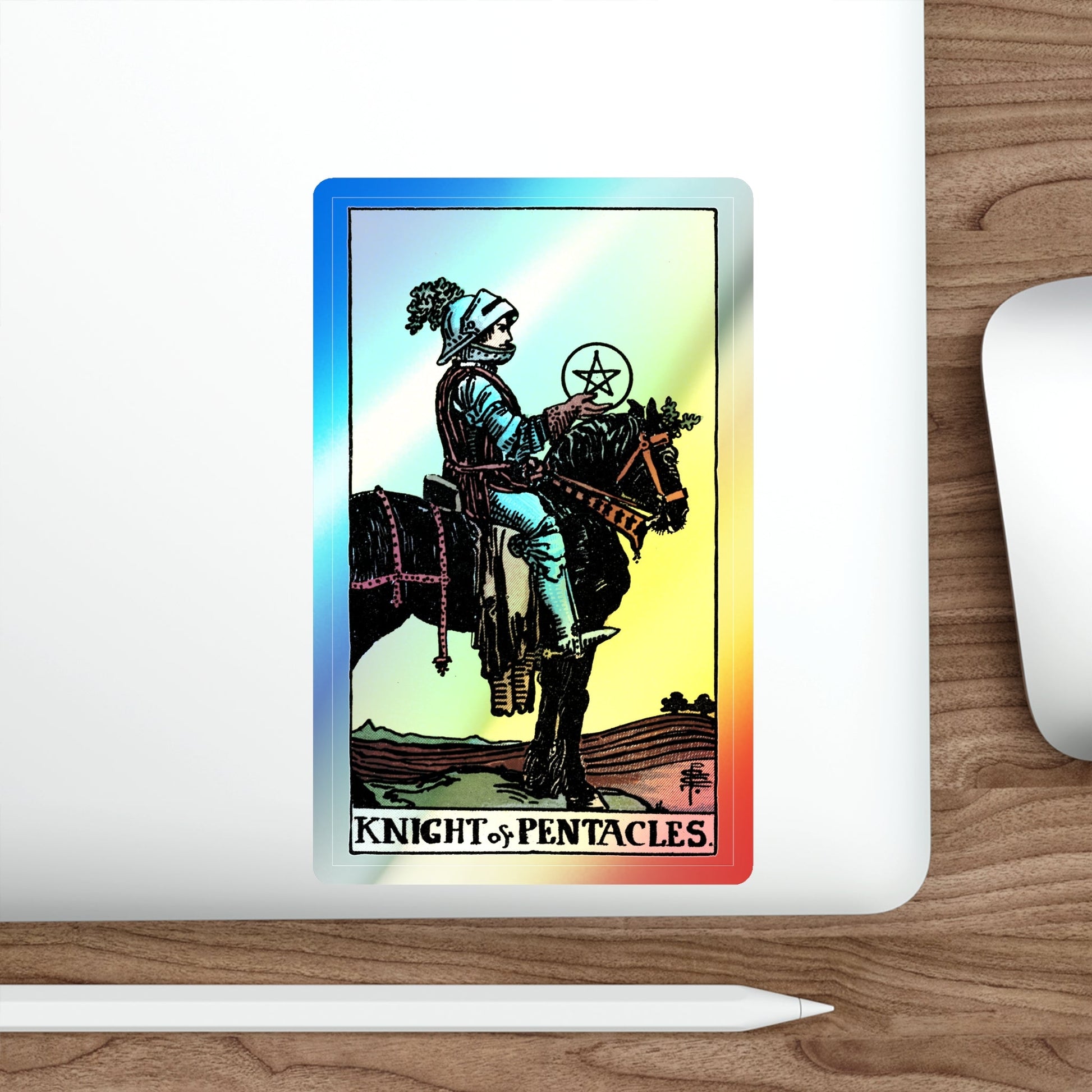 The Knight of Pentacles (Tarot Card) Holographic STICKER Die-Cut Vinyl Decal-The Sticker Space