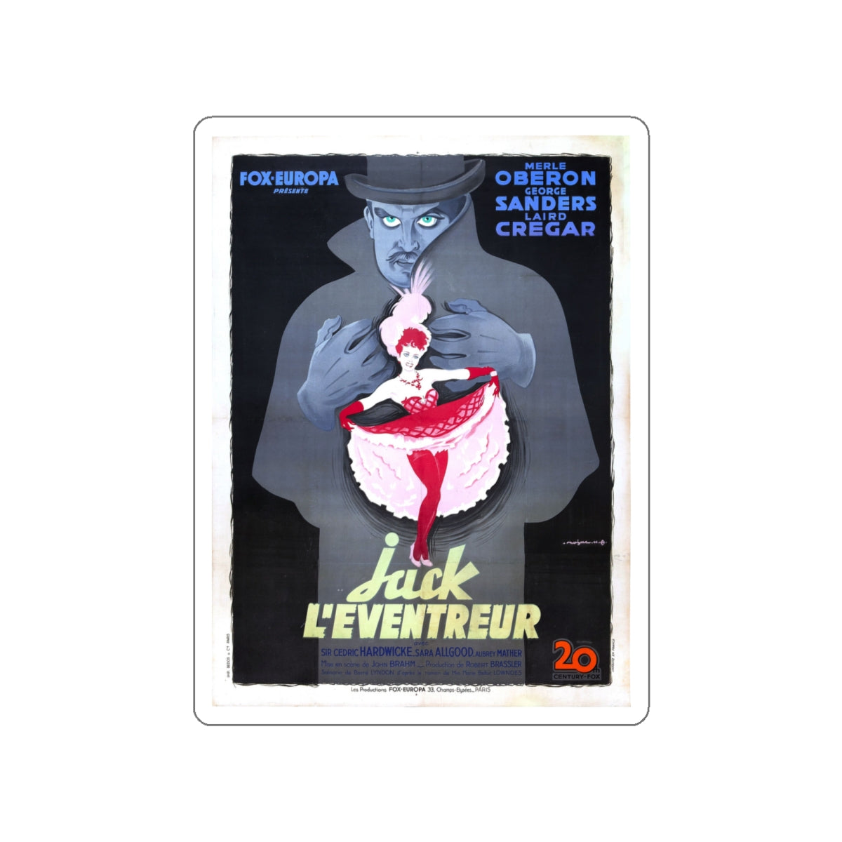 THE LODGER (FRENCH) 1944 Movie Poster STICKER Vinyl Die-Cut Decal-White-The Sticker Space