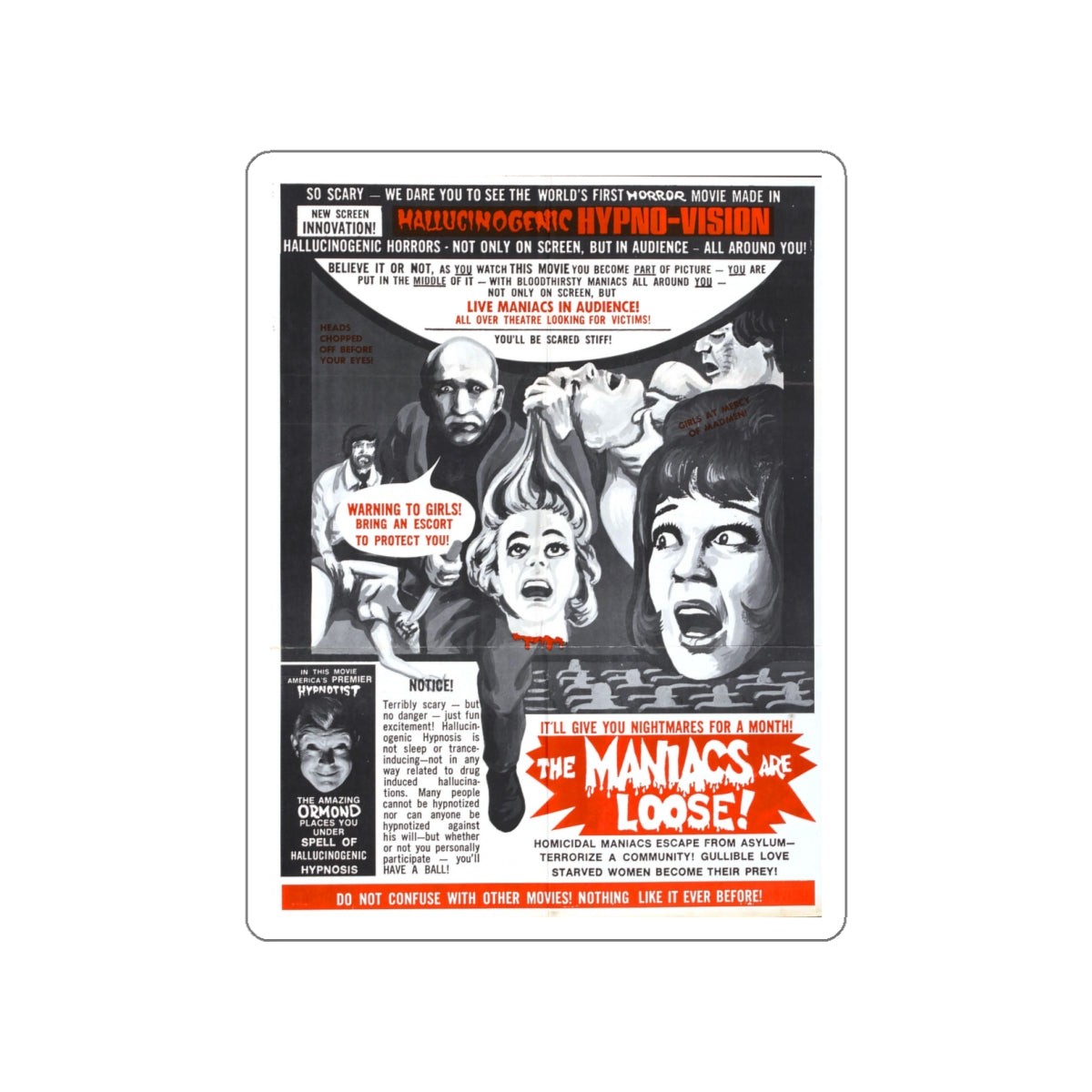 THE MANIACS ARE LOOSE (THE THRILL KILLERS) 1964 Movie Poster STICKER Vinyl Die-Cut Decal-White-The Sticker Space