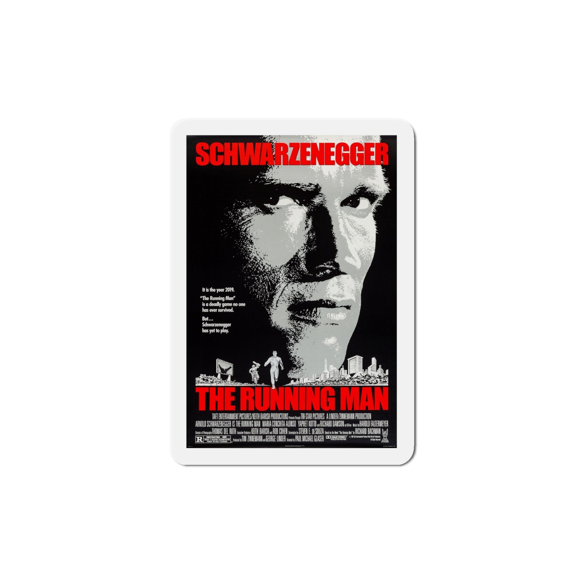The Running Man 1987 Movie Poster Die-Cut Magnet-5" x 5"-The Sticker Space
