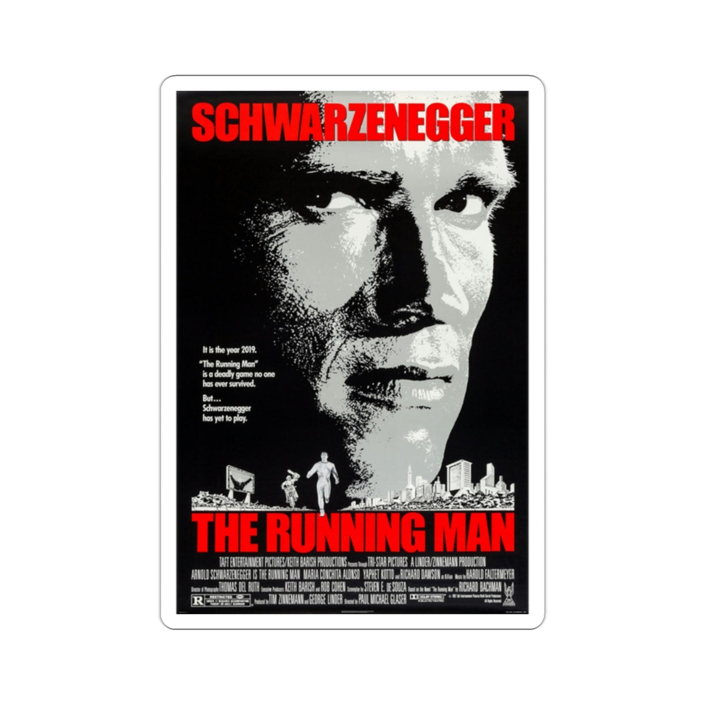 The Running Man 1987 Movie Poster STICKER Vinyl Die-Cut Decal-2 Inch-The Sticker Space