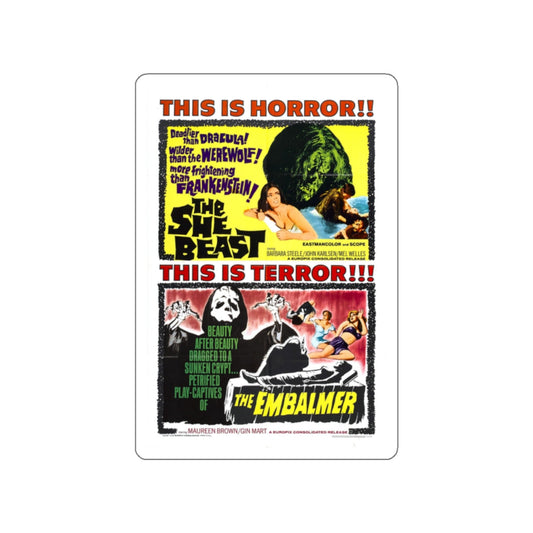 THE SHE BEAST + THE EMBALMER 1966 Movie Poster STICKER Vinyl Die-Cut Decal-White-The Sticker Space