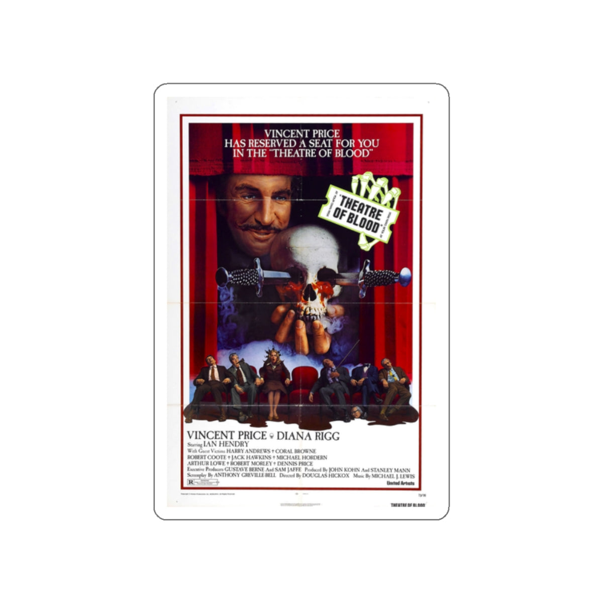 THEATRE OF BLOOD 1973 Movie Poster STICKER Vinyl Die-Cut Decal-White-The Sticker Space