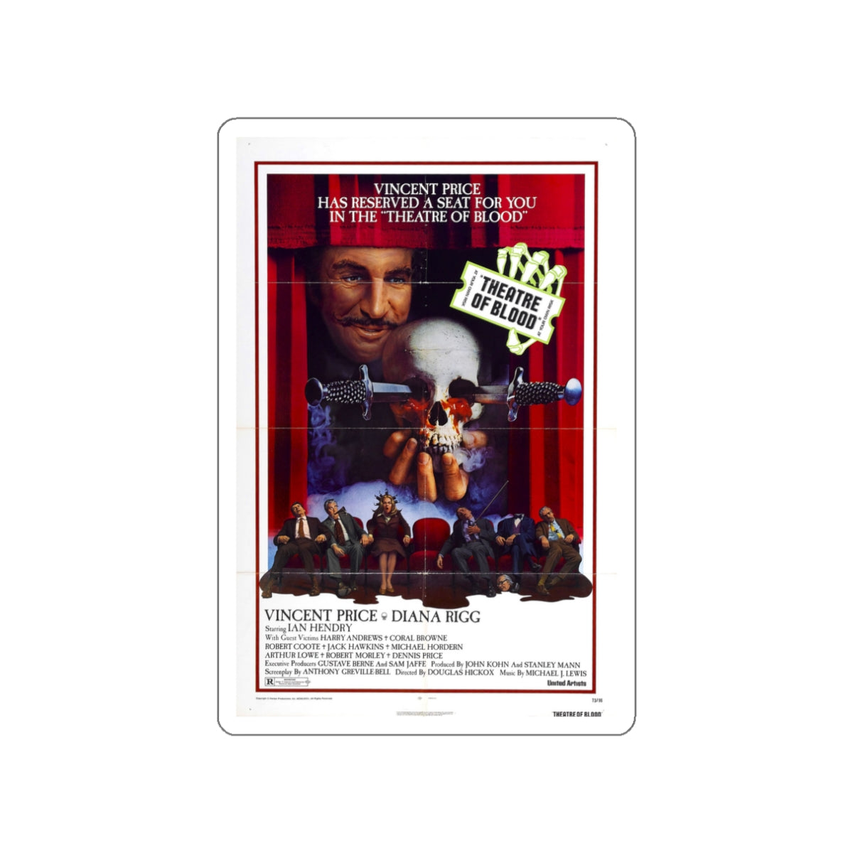 THEATRE OF BLOOD 1973 Movie Poster STICKER Vinyl Die-Cut Decal-White-The Sticker Space