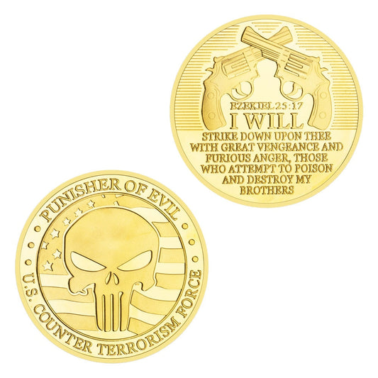 U.S. Counter Terrorism Force CTF Punisher Skull of Evil - Gold Plated Challenge Coin-The Sticker Space