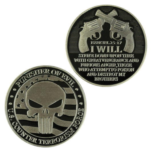U.S. Counter Terrorism Force CTF Punisher Skull of Evil - Silver Plated Challenge Coin-The Sticker Space
