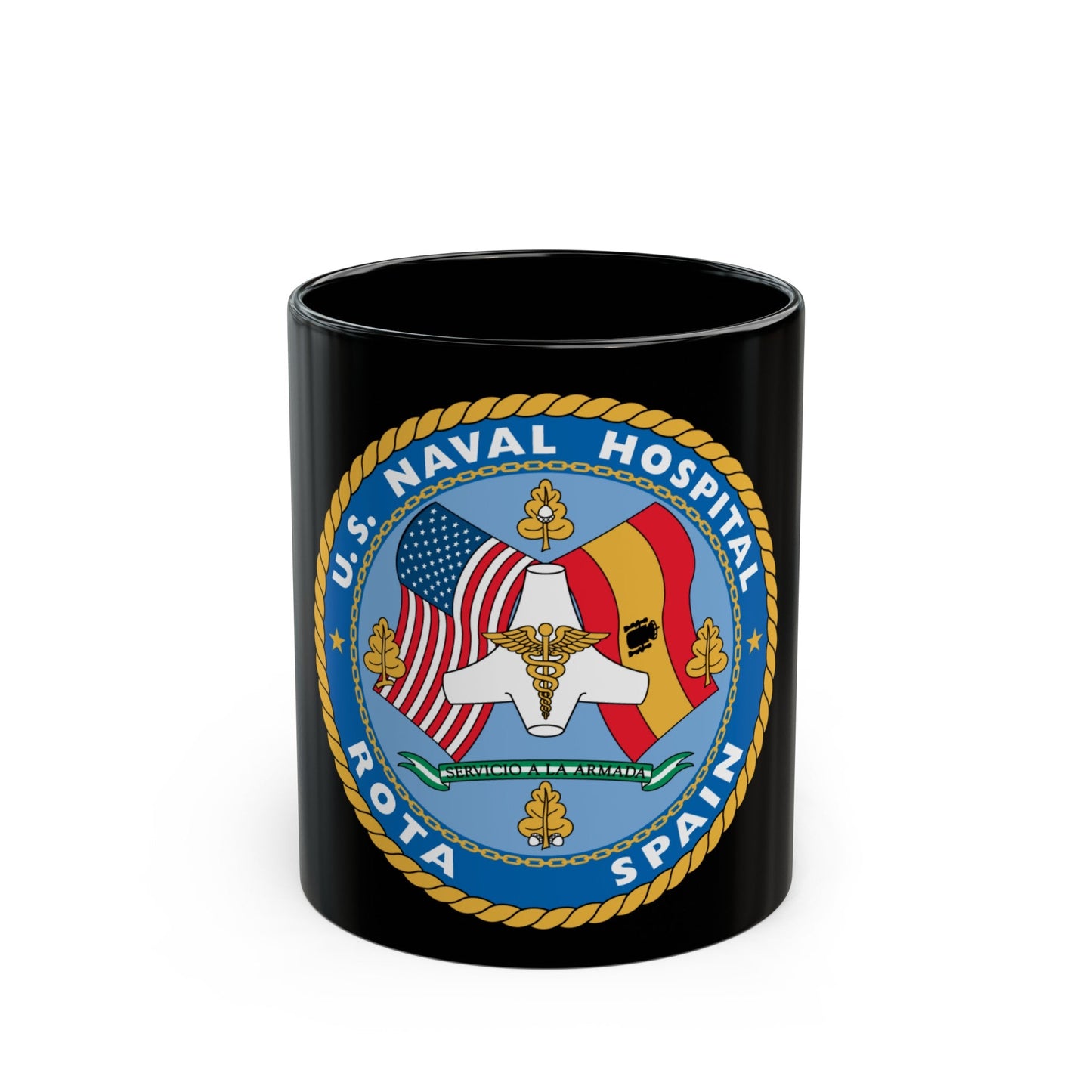 US Naval Hospital Rota Spain (U.S. Navy) Black Coffee Mug-11oz-The Sticker Space