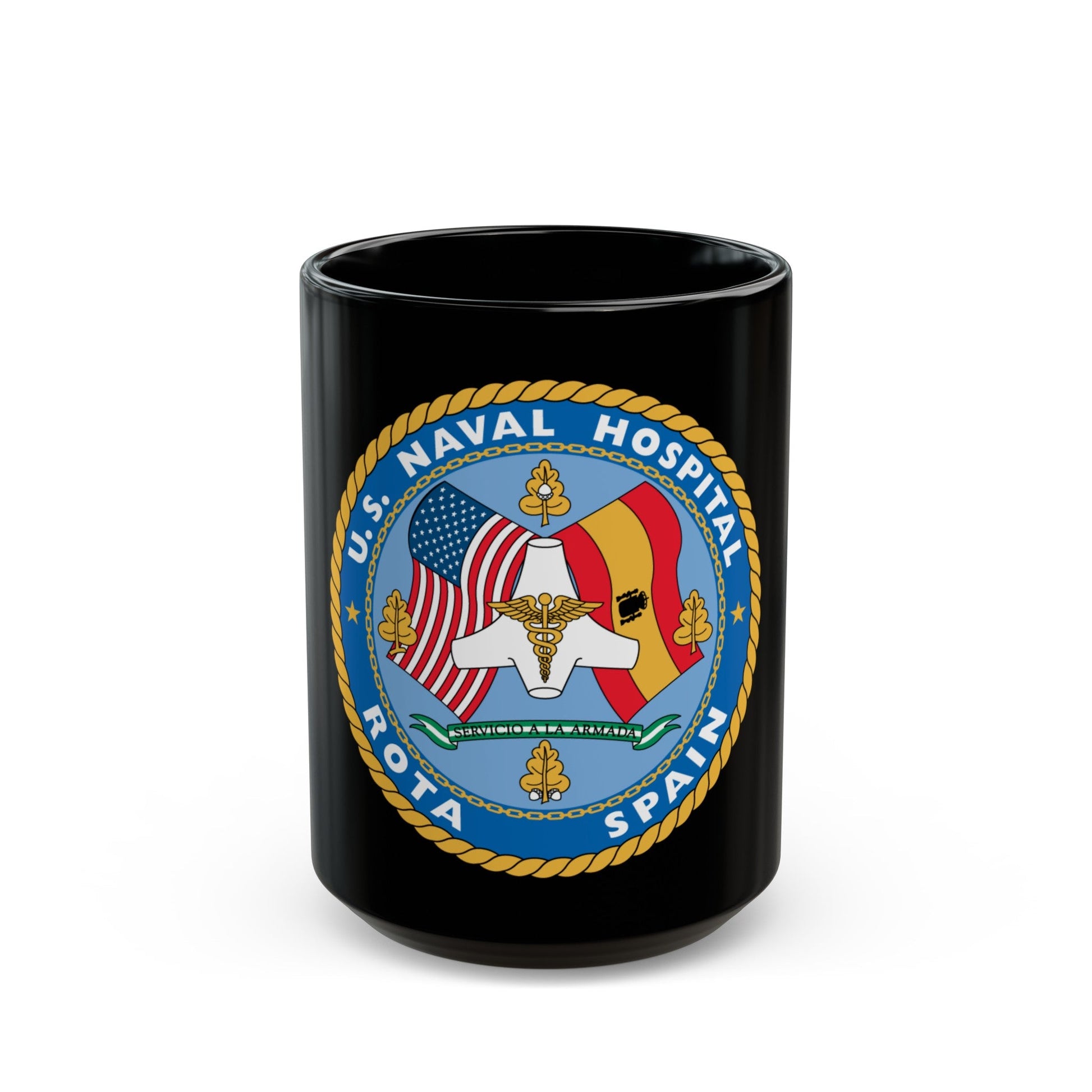 US Naval Hospital Rota Spain (U.S. Navy) Black Coffee Mug-15oz-The Sticker Space
