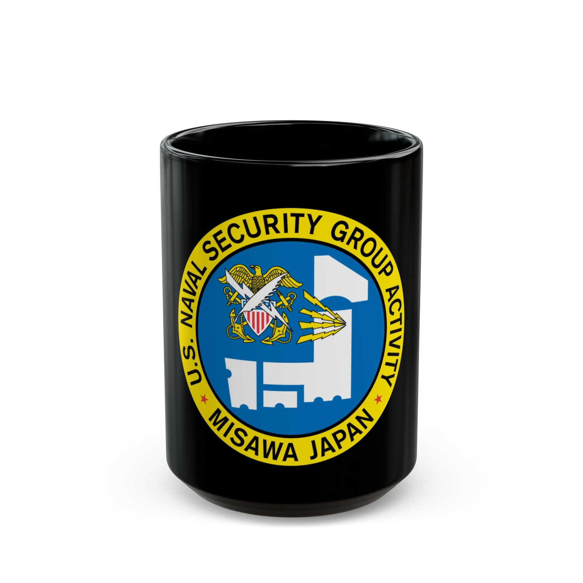 US Naval Security Group Activity Misawa Japan (U.S. Navy) Black Coffee Mug-15oz-The Sticker Space