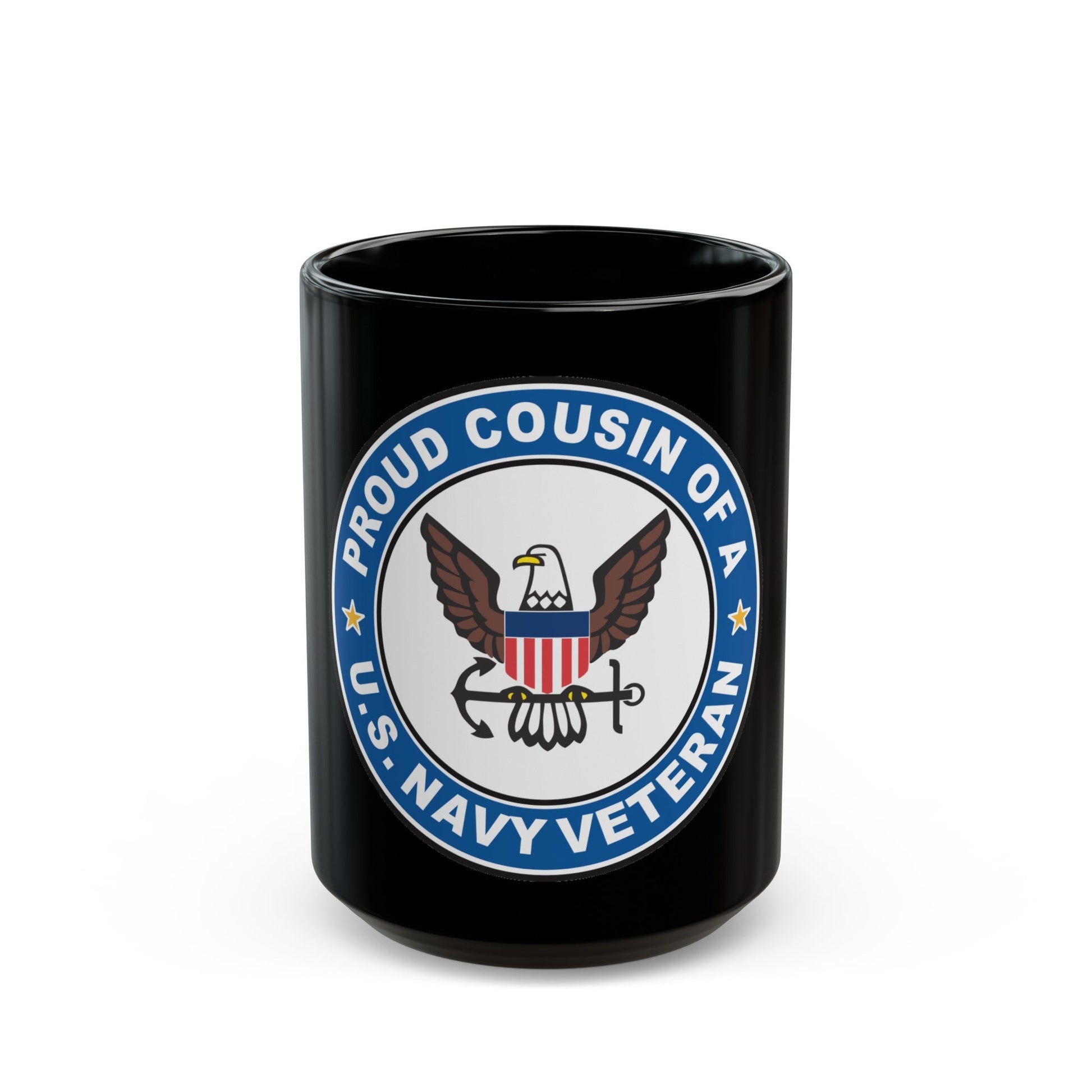 US Navy Veteran Proud Cousin (U.S. Navy) Black Coffee Mug-15oz-The Sticker Space