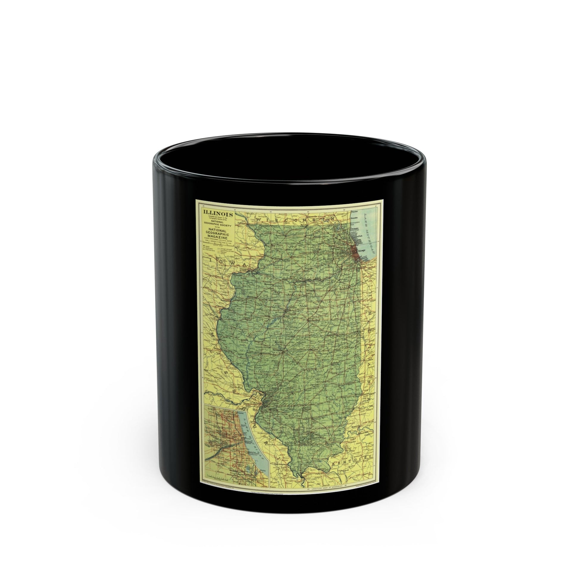 USA - Illinois (1931) (Map) Black Coffee Mug-11oz-The Sticker Space