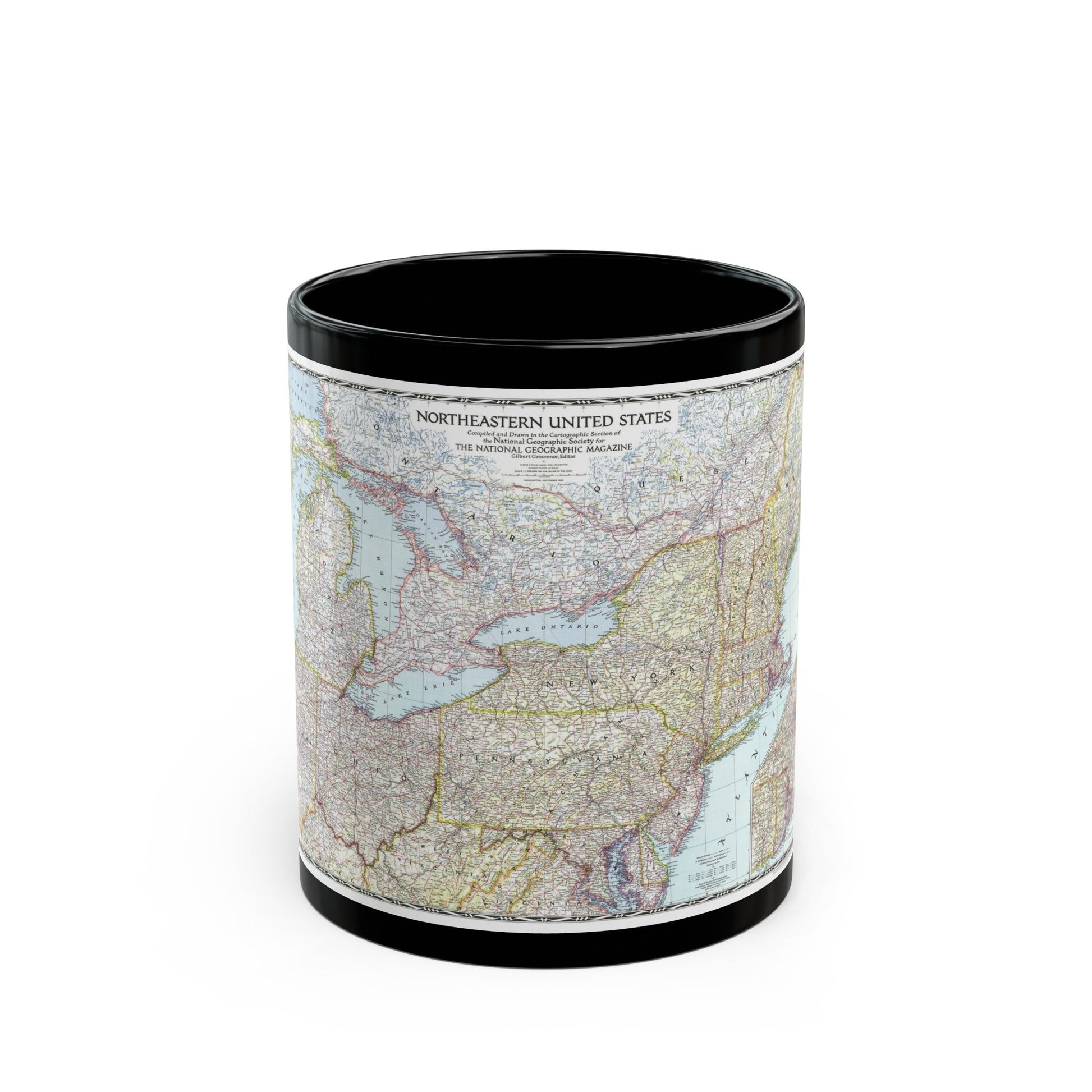 USA - Northeastern (1945) (Map) Black Coffee Mug-11oz-The Sticker Space